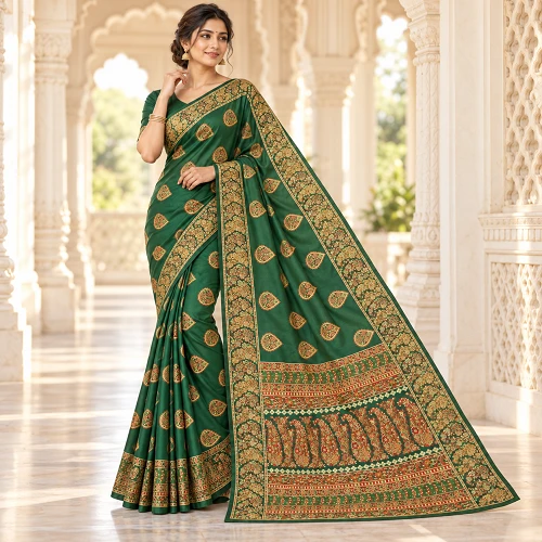 Emerald Pashmina Saree with Ornate Pallu